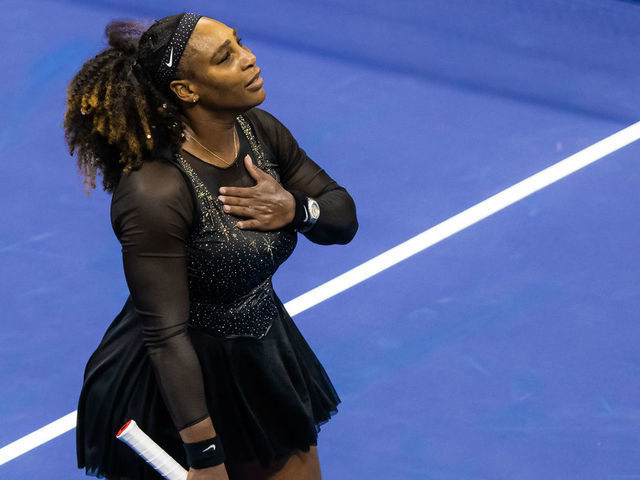 NEW YORK, NEW YORK - SEPTEMBER 02: Serena Williams of the United States waves to the crowd after losing her final career match against Ajla Tomljanovic of Australia in the third round on Day 5 of the US Open Tennis Championships at USTA Billie Jean King National Tennis Center on September 02, 2022 in New York City