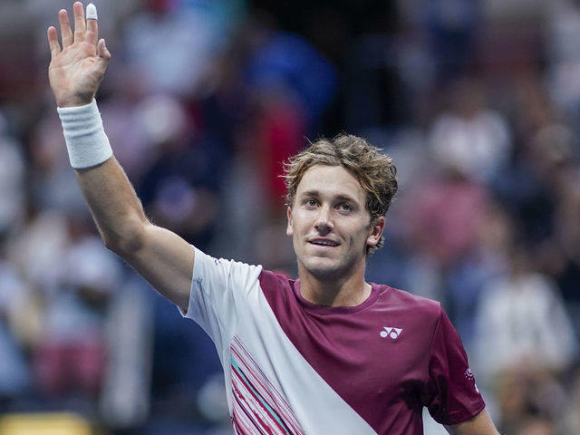 NEW YORK - NEW YORK - SEPTEMBER 06: Casper Ruud of Norway celebrates after defeating Matteo Berrettini of Italy during their Men's Singles Quarter-Final match on Arthur Ashe Stadium during the 2022 U.S. Open Tennis Tournament at the USTA Billie Jean King National Tennis Center on September 6, 2022. In New York.