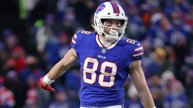 ORCHARD PARK, NY - JANUARY 09: Dawson Knox #88 of the Buffalo Bills on the field during a game against the New York Jets at Highmark Stadium on January 9, 2022 in Orchard Park, New York.
