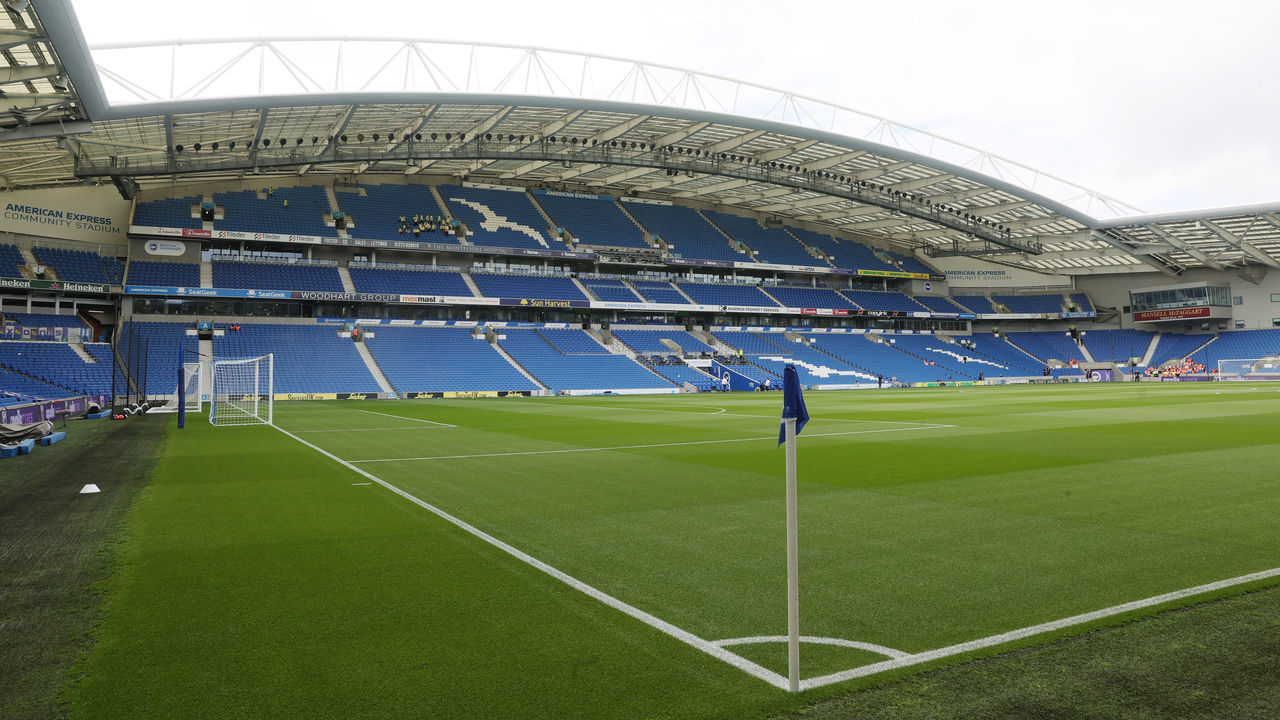 BRIGHTON, ENGLAND - SEPTEMBER 04: A general view of American Express Community Stadium ahead of the Premier League match between Brighton & Hove Albion and Leicester City at American Express Community Stadium on September 4, 2022 in Brighton, United Kingdom.
