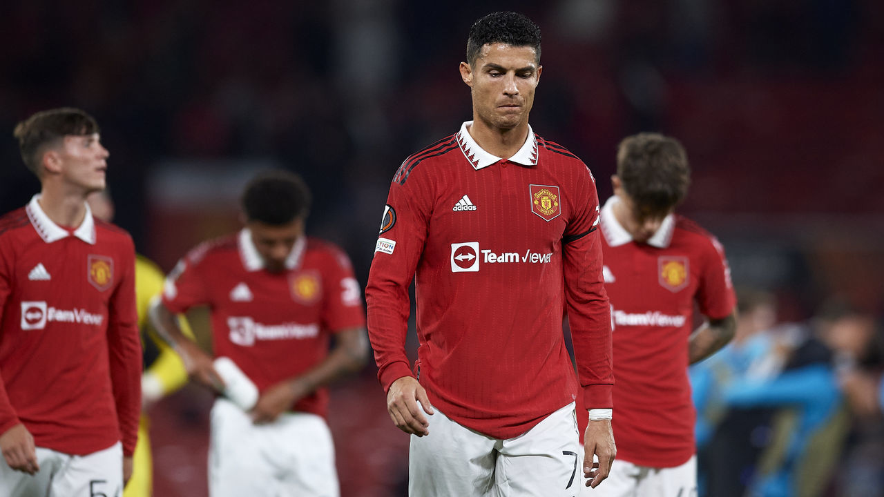 Cristiano Ronaldo Centre-Forward of Manchester United and Portugal dejected after losing during the UEFA Europa League group E match between Manchester United and Real Sociedad at Old Trafford on September 8, 2022 in Manchester, United Kingdom.