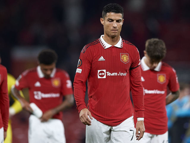 Cristiano Ronaldo Centre-Forward of Manchester United and Portugal dejected after losing during the UEFA Europa League group E match between Manchester United and Real Sociedad at Old Trafford on September 8, 2022 in Manchester, United Kingdom.