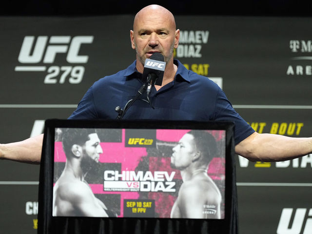 LAS VEGAS, NEVADA - SEPTEMBER 08: UFC president Dana White hosts the UFC 279 press conference at MGM Grand Garden Arena on September 08, 2022 in Las Vegas, Nevada.