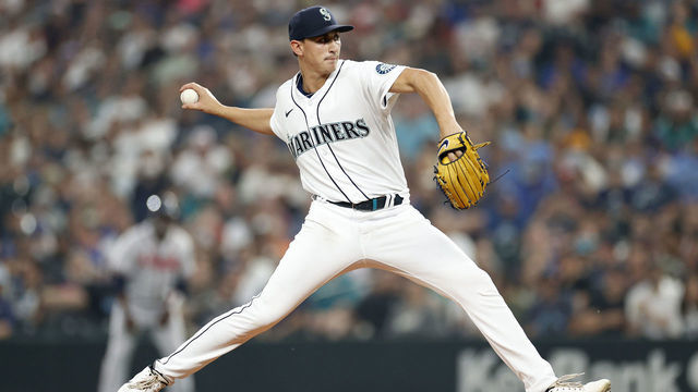 SEATTLE, WASHINGTON - SEPTEMBER 10: George Kirby #68 of the Seattle Mariners pitches during the fourth inning against the Atlanta Braves at T-Mobile Park on September 10, 2022 in Seattle, Washington.