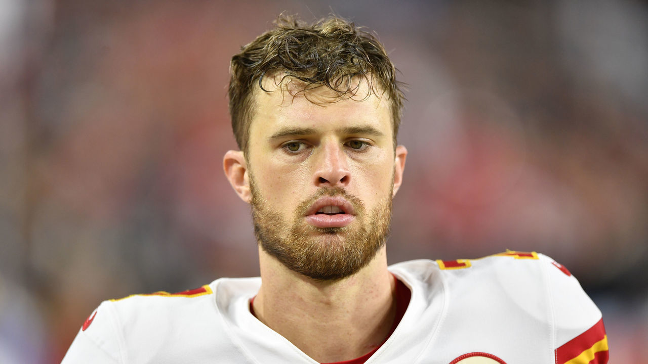 LAS VEGAS, NEVADA - NOVEMBER 14: Kicker Harrison Butker #7 of the Kansas City Chiefs looks on during the second half of a game against the Las Vegas Raiders at Allegiant Stadium on November 14, 2021 in Las Vegas, Nevada. The Chiefs defeated the Raiders 41-14.