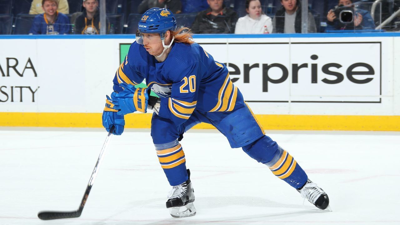 BUFFALO, NY - MARCH 4: Cody Eakin #20 of the Buffalo Sabres skates against the Minnesota Wild during an NHL game on March 4, 2022 at KeyBank Center in Buffalo, New York.