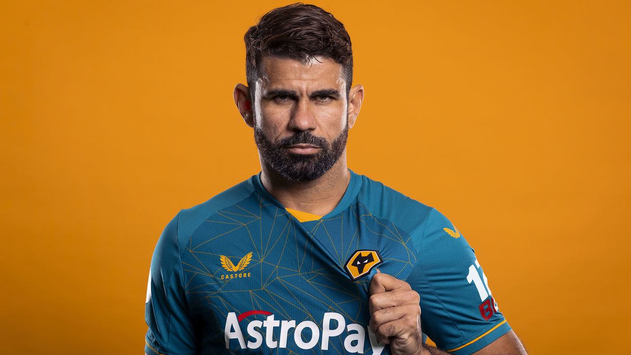 WOLVERHAMPTON, ENGLAND - SEPTEMBER 08: Wolverhampton Wanderers unveil new signing Diego Costa at Molineux on September 08, 2022 in Wolverhampton, England.