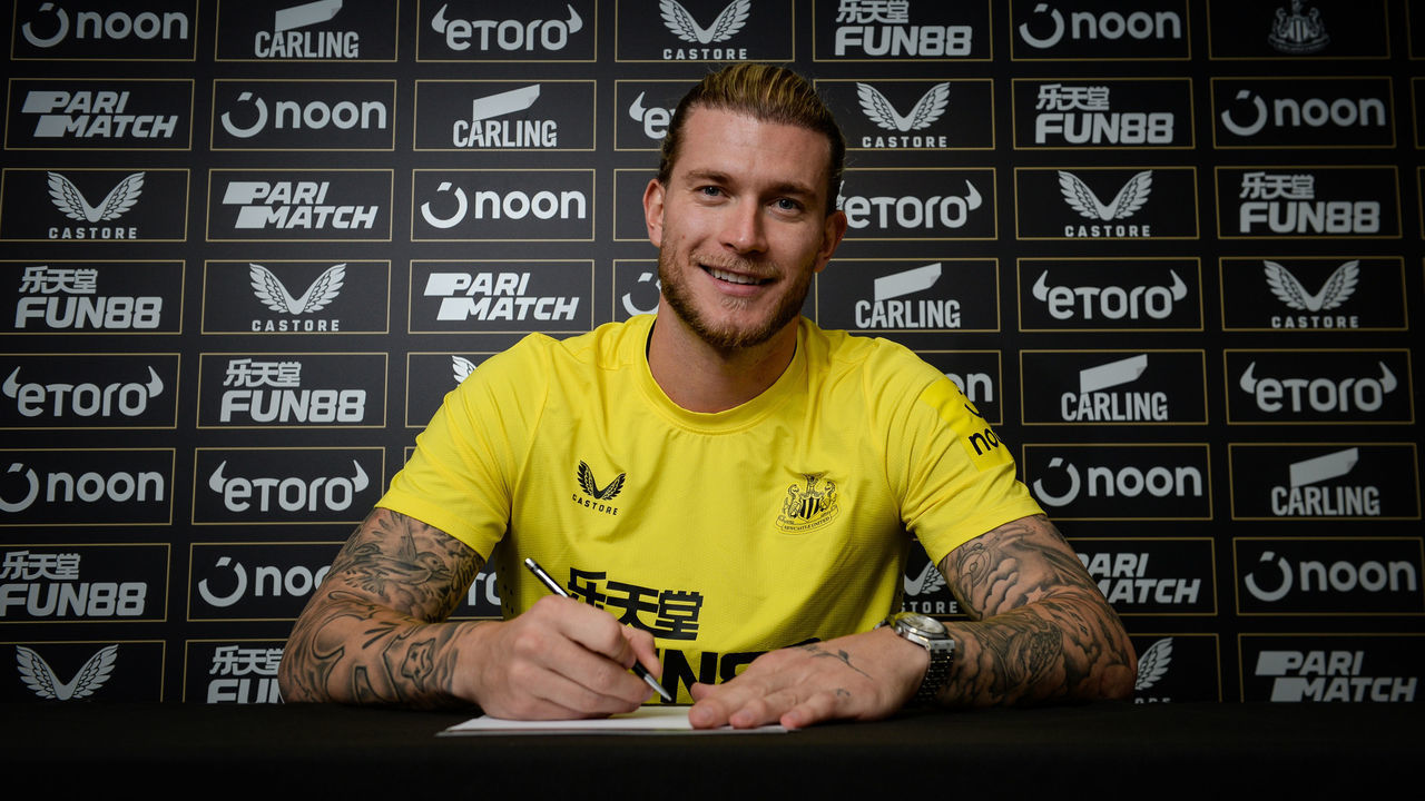 NEWCASTLE UPON TYNE, ENGLAND - SEPTEMBER 08: Loris Karius poses for photographs after signing for Newcastle United at the Newcastle Training Centre on September 08, 2022 in Newcastle upon Tyne, England.
