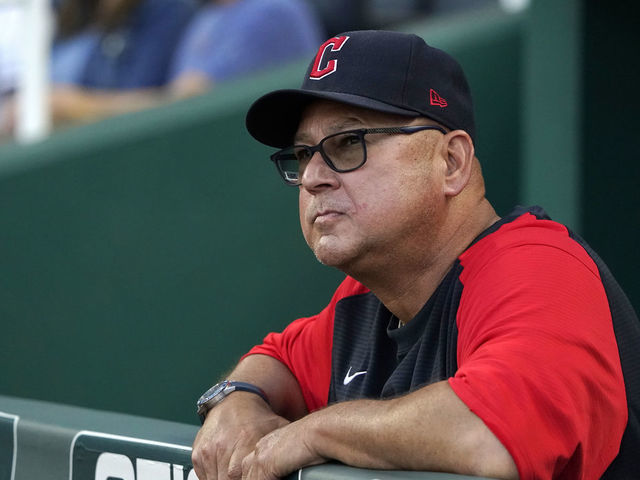 KANSAS CITY, MISSOURI - SEPTEMBER 05: Manager Terry Francona #77 of the Cleveland Guardians watches from the dugout during a game against the Kansas City Royals at Kauffman Stadium on September 05, 2022 in Kansas City, Missouri.