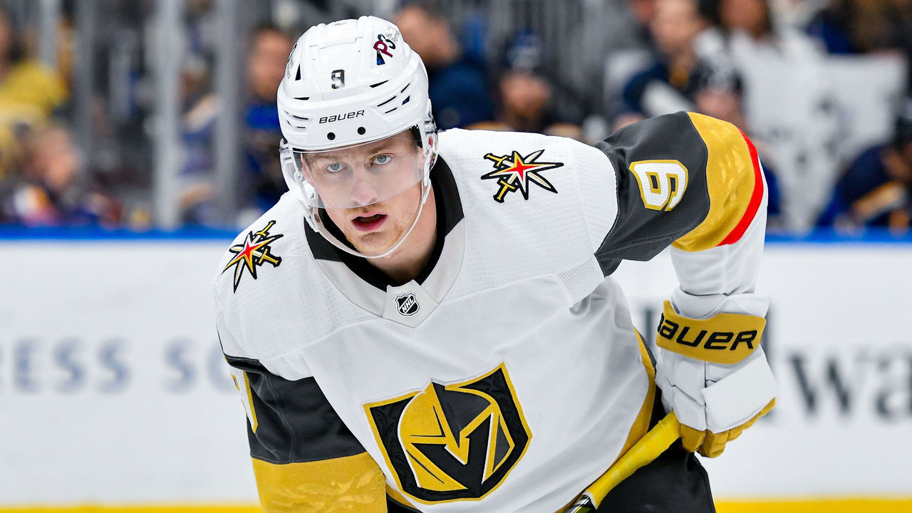 ST. LOUIS, MO - APRIL 29: Vegas Golden Knights center Jack Eichel (9) during a game between the Vegas Golden Knights and the St. Louis Blues on April 29, 2022, at the Enterprise Center in St. Louis MO