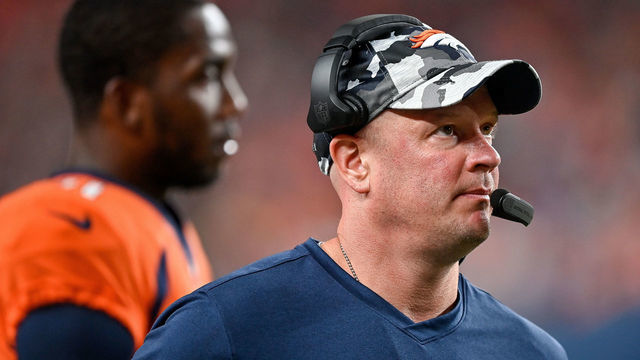 DENVER, COLORADO - AUGUST 27: Head coach Nathaniel Hackett of the Denver Broncos looks on from the sideline during a preseason game against the Minnesota Vikings at Empower Field at Mile High on August 27, 2022 in Denver, Colorado.