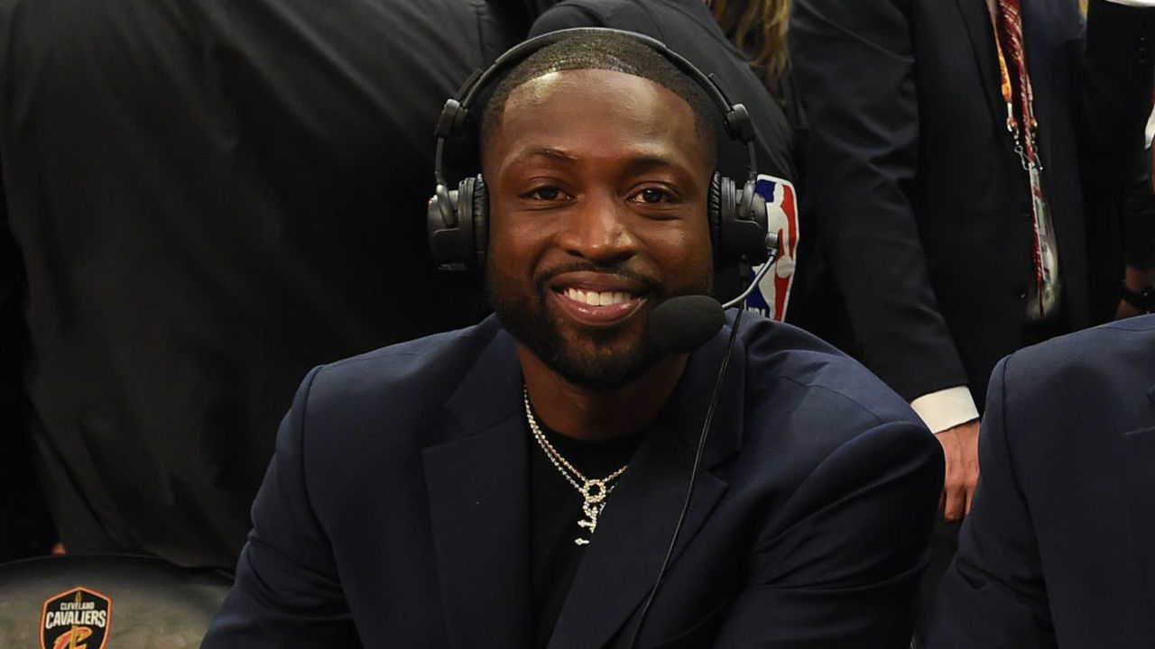 CLEVELAND, OH - FEBRUARY 20: Dwyane Wade, Reggie Miller and Kevin Harlan announces during the 71st NBA All-Star Game on Sunday, February 20, 2022 at Rocket Mortgage FieldHouse in Cleveland, Ohio. NOTE TO USER: User expressly acknowledges and agrees that, by downloading and/or using this Photograph, user is consenting to the terms and conditions of the Getty Images License Agreement. Mandatory Copyright Notice: Copyright 2022 NBAE
