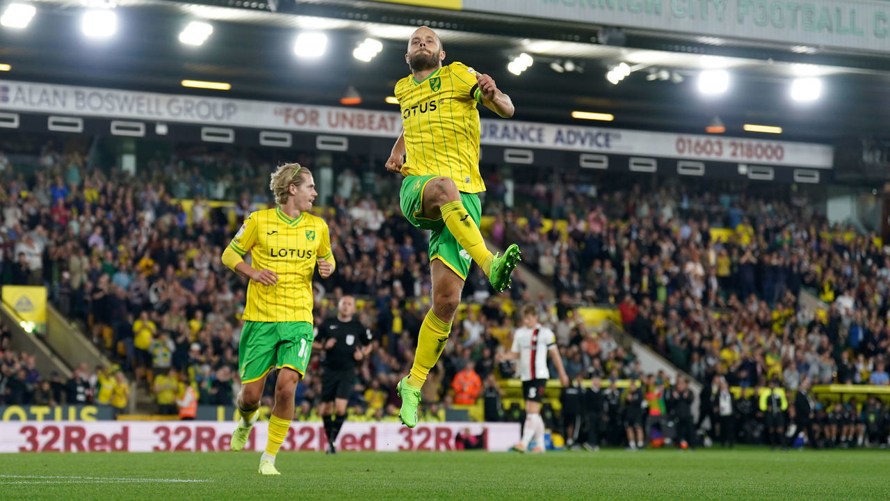 Norwich Citys Teemu Pukki celebrates after scoring their sides second goal during the Sky Bet Championship match at Carrow Road, Norwich. Picture date: Wednesday September 14, 2022.