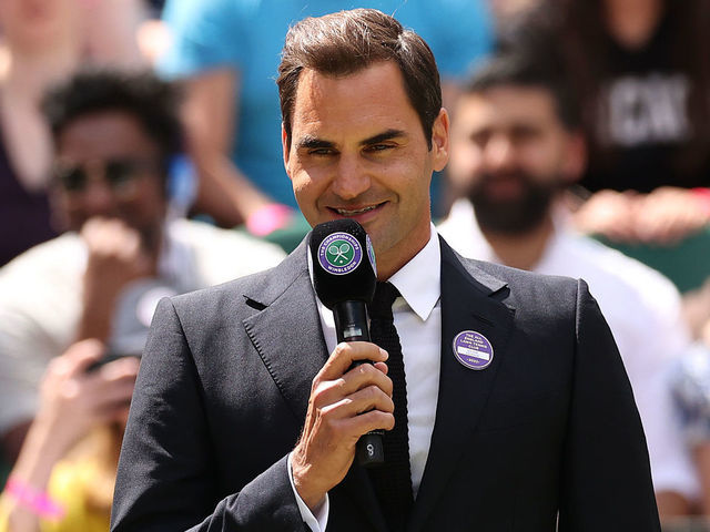 LONDON, ENGLAND - JULY 03: Novak Djokovic of Serbia and Roger Federer of Switzerland look on during the Centre Court Centenary Celebration during day seven of The Championships Wimbledon 2022 at All England Lawn Tennis and Croquet Club on July 03, 2022 in London, England.