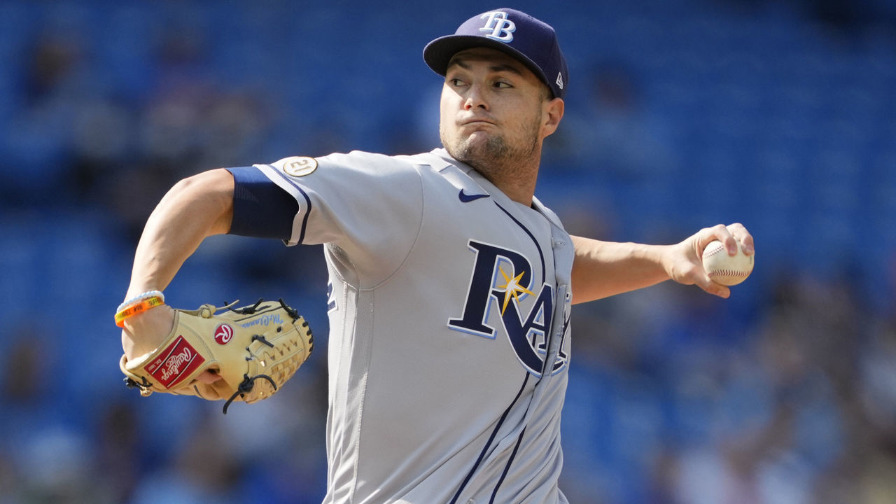 TORONTO, ON - SEPTEMBER 15: Shane McClanahan #18 of the Tampa Bay Rays pitches to the Toronto Blue Jays in the first inning during their MLB game at the Rogers Centre on September 15, 2022 in Toronto, Ontario, Canada.