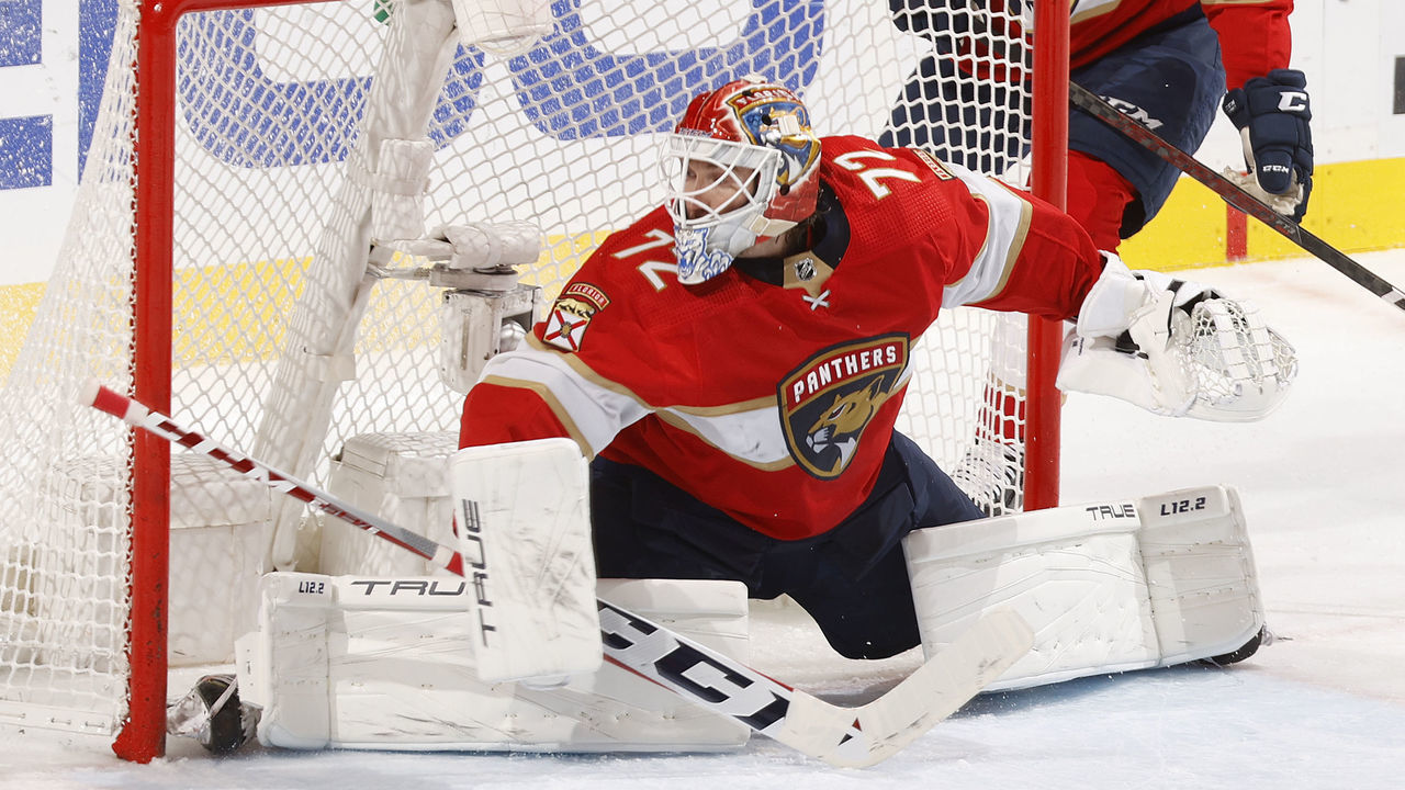 SUNRISE, FL - MAY 19: Goaltender Sergei Bobrovsky #72 of the Florida Panthers defends the net against the Tampa Bay Lightning in Game Two of the Second Round of the 2022 NHL Stanley Cup Playoffs at the FLA Live Arena on May 19, 2022 in Sunrise, Florida. The Lightning defeated the Panthers 2-1.