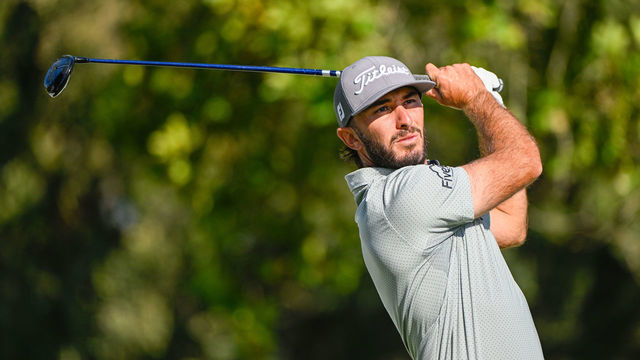 NAPA VALLEY, CA - SEPTEMBER 16: Max Homa (USA) watches his tee shot on 17 during Rd2 of the Fortinet Championship at Silverado Resort on September 16, 2022 in Napa Valley, CA.