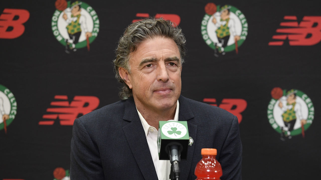 BOSTON, MA - JUNE 28: Managing Partner & Governor, Wycliffe Grousbeck of the Boston Celtics introduces Ime Udoka as new head coach of the Boston Celtics during a press conference on June 28, 2021 at the TD Garden in Boston, Massachusetts. Mandatory Copyright Notice: Copyright 2021 NBAE