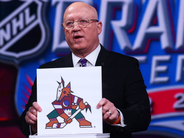 SECAUCUS, NEW JERSEY - MAY 10: National Hockey League Deputy Commissioner Bill Daly announces the Arizona Coyotes #3 overall draft position during the 2022 NHL Draft Lottery on May 10, 2022 at the NHL Network's studio in Secaucus, New Jersey.