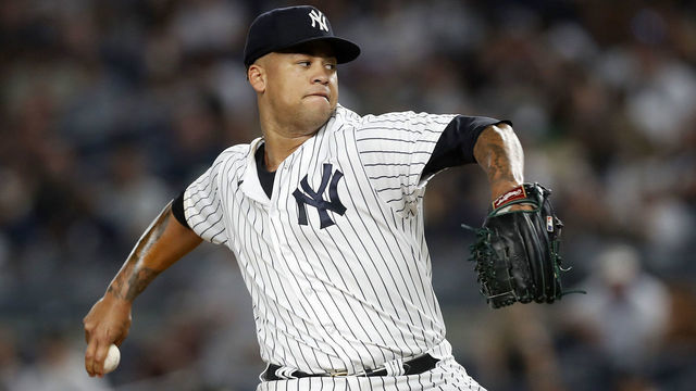 NEW YORK, NEW YORK - SEPTEMBER 09: Frankie Montas #47 of the New York Yankees in action against the Tampa Bay Rays at Yankee Stadium on September 09, 2022 in the Bronx borough of New York City. The Rays defeated the Yankees 4-2.