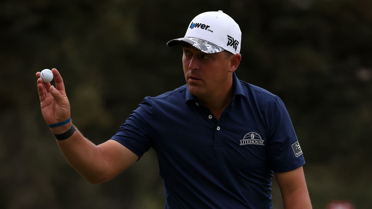 NAPA, CALIFORNIA - SEPTEMBER 17: Justin Lower of the United States reacts after a birdie on the 18th hole during the third round of the Fortinet Championship at Silverado Resort and Spa North course on September 17, 2022 in Napa, California.