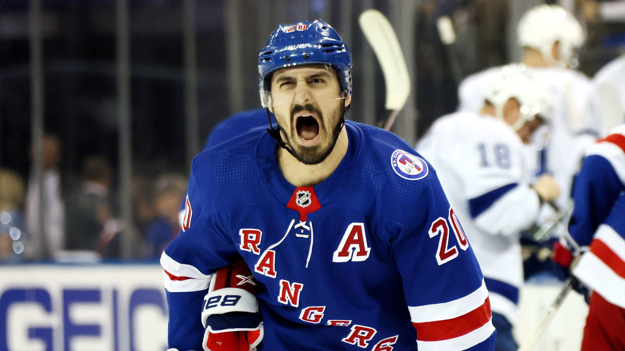 NEW YORK, NEW YORK - JUNE 03: Chris Kreider #20 of the New York Rangers reacts before Game Two of the Eastern Conference Final of the 2022 Stanley Cup Playoffs against the Tampa Bay Lightning at Madison Square Garden on June 03, 2022 in New York City.