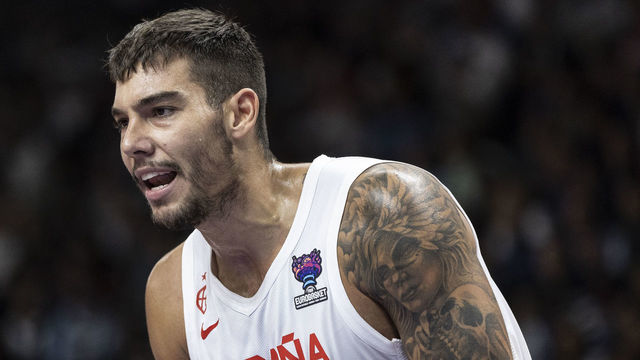 BERLIN, GERMANY - SEPTEMBER 18: Willy Hernangomez of Spain reacts during the FIBA EuroBasket 2022 final match between Spain v France at EuroBasket Arena Berlin on September 18, 2022 in Berlin, Germany.