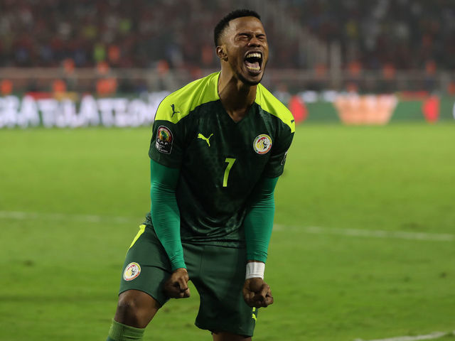 06 February 2022, Cameroon, Yaounde: Senegal's Keita Balde Diao celebrates victory after the 2021 Africa Cup of Nations final soccer match between Senegal and Egypt at the Paul Biya 'Olembe' Stadium. Photo: Ayman Aref/dpa