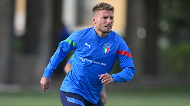 FLORENCE, ITALY - SEPTEMBER 19: Ciro Immobile of Italy in action during the training session at Centro Tecnico Federale di Coverciano on September 19, 2022 in Florence, Italy.