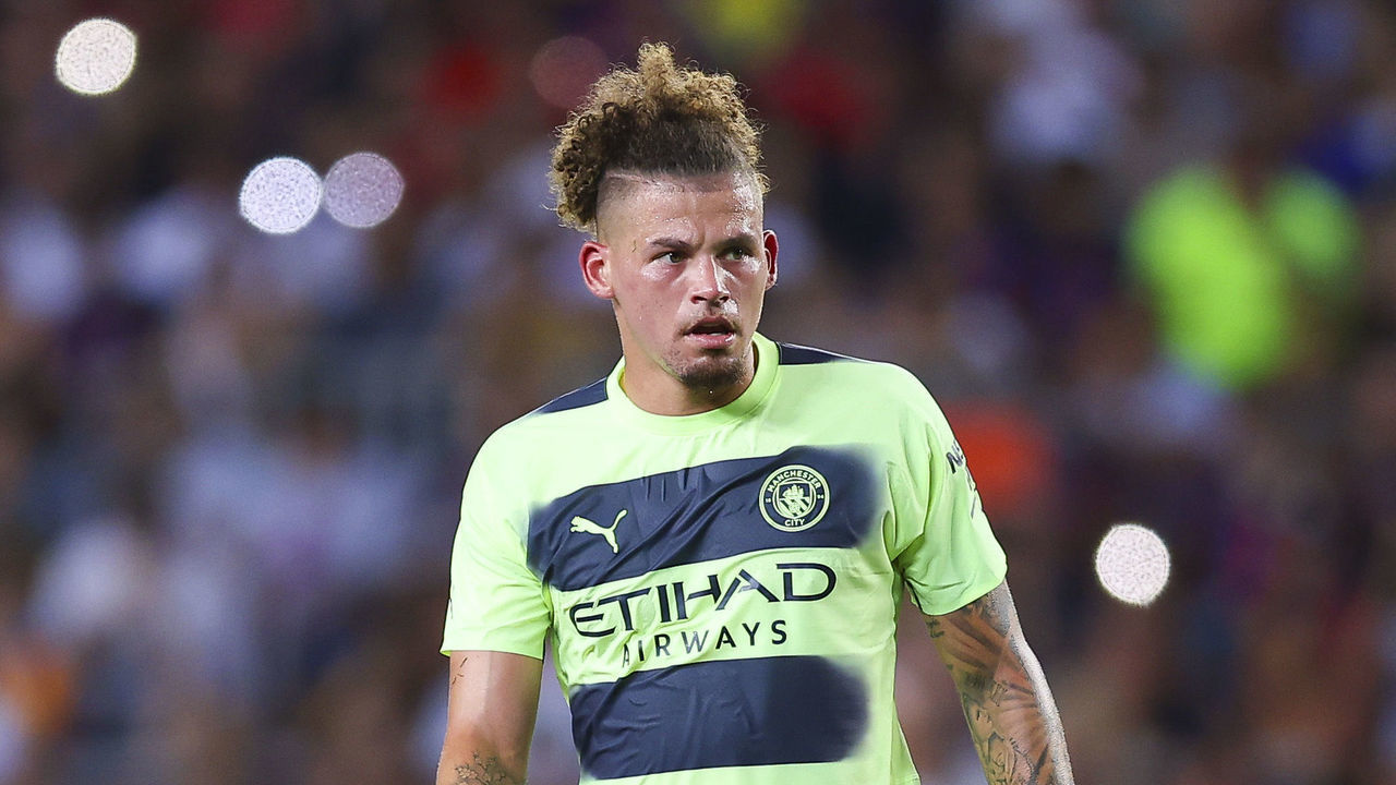 BARCELONA, SPAIN - AUGUST 24: Kalvin Phillips of Manchester City follows the action during the friendly match between FC Barcelona and Manchester City at Camp Nou on August 24, 2022 in Barcelona, Spain.