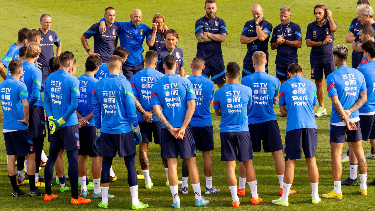 Italy´s Head Coach Mancini Meeting With The Group during the Other Press conference and Italy training session on September 19, 2022 at the Centro Tecnico Federale di Coverciano in Florence, Italy