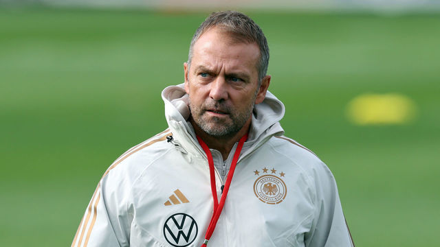 FRANKFURT AM MAIN, GERMANY - SEPTEMBER 20: Head coach Hans-Dieter Flick reacts during a Germany training session at DFB-Campus on September 20, 2022 in Frankfurt am Main, Germany.