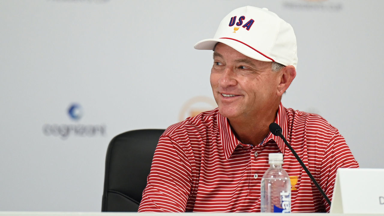 CHARLOTTE, NORTH CAROLINA - SEPTEMBER 20: United States Captain Davis Love III speaks during a press conference prior to Presidents Cup at Quail Hollow September 20, 2022, in Charlotte, North Carolina. (Photo by Keyur Khamar/PGA TOUR