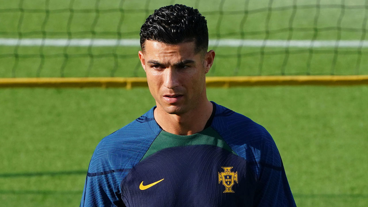 OEIRAS, PORTUGAL - SEPTEMBER 20: Cristiano Ronaldo of Manchester United and Portugal during the Portugal National Team Training Session at Cidade do Futebol FPF on September 20, 2022 in Oeiras, Portugal.