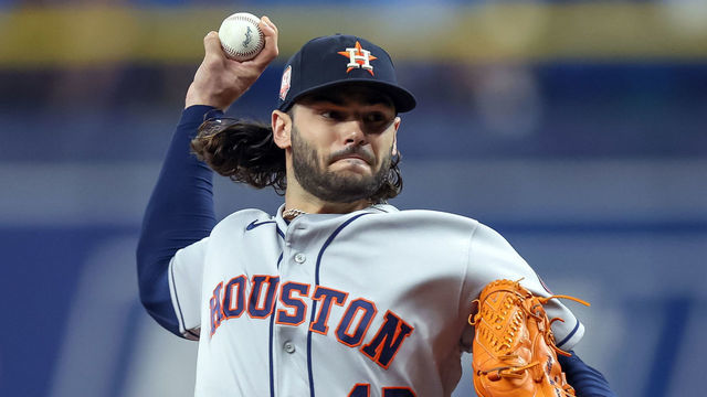 ST. PETERSBURG, FL - SEPTEMBER 21: Lance McCullers Jr. #43 of the Houston Astros throws a pitch against the Tampa Bay Rays in the first inning during a baseball game at Tropicana Field on September 21, 2022 in St. Petersburg, Florida.