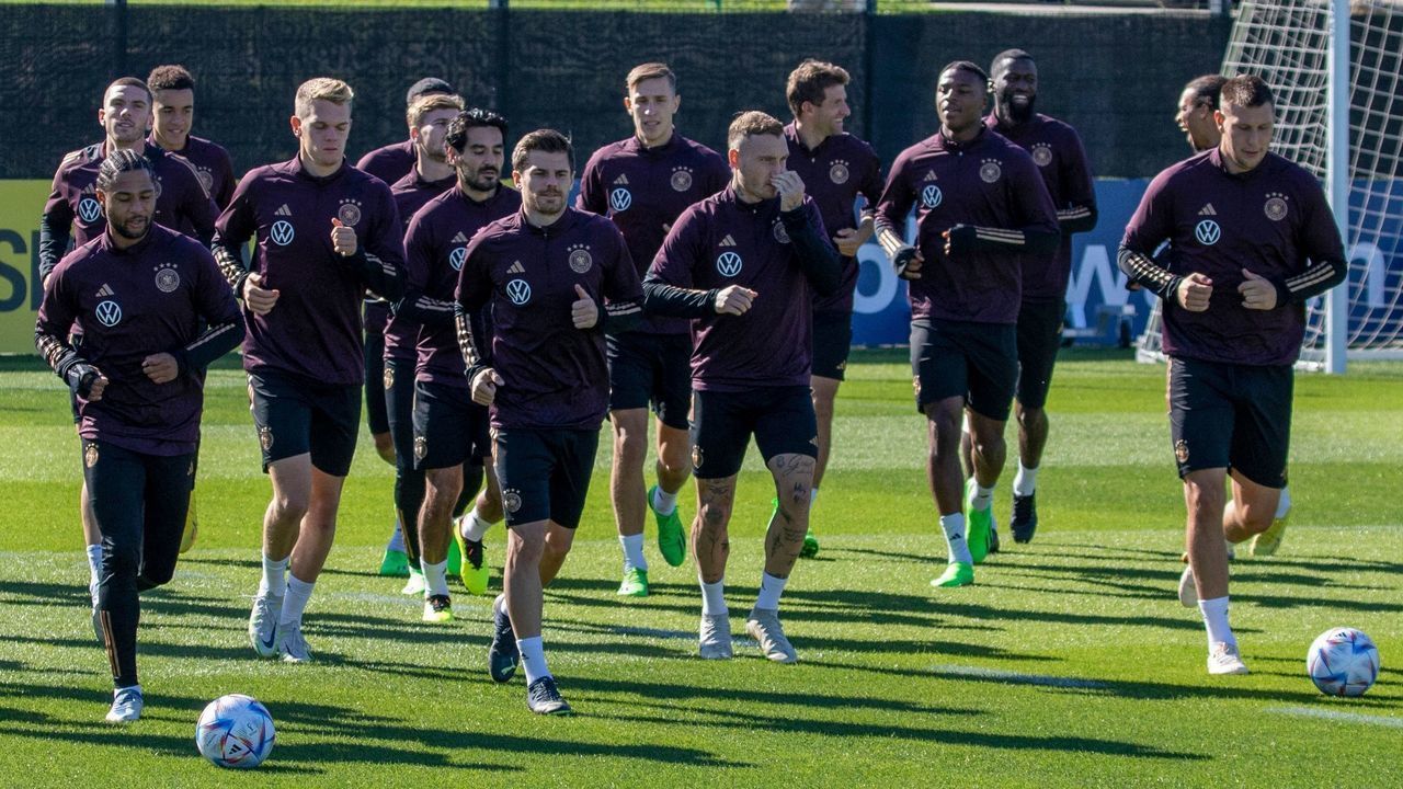 Germany's players take part in a training session, on the eve of the UEFA Nations League Group 3 football match between Germany and Hungary, at the DFB (German Football Association) campus in Frankfurt am Main, western Germany, on September 22, 2022.