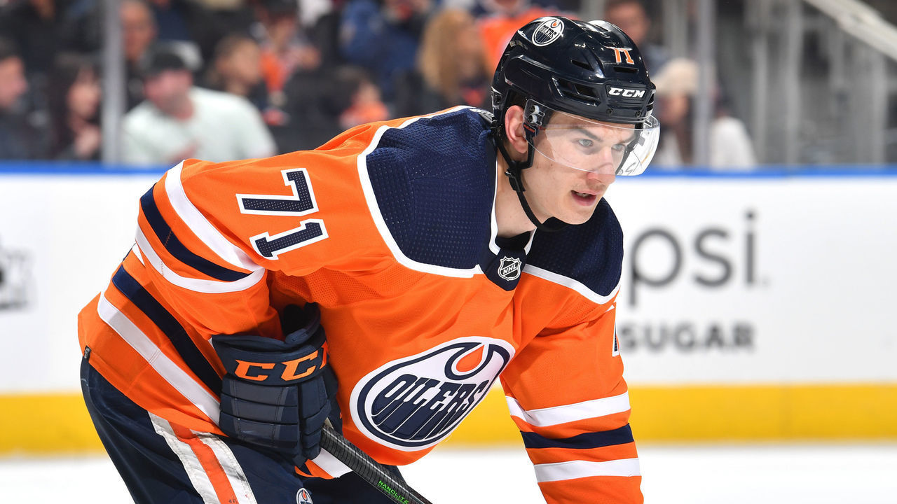 EDMONTON, AB - April 22: Ryan McLeod #71 of the Edmonton Oilers awaits a face-off during the game against the Colorado Avalanche on April 22, 2022 at Rogers Place in Edmonton, Alberta, Canada.