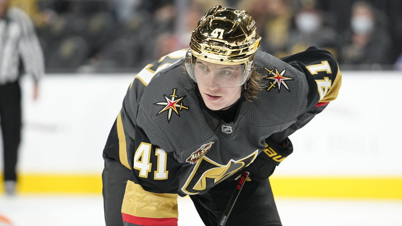 LAS VEGAS, NEVADA - OCTOBER 22: Nolan Patrick #41 of the Vegas Golden Knights skates during the third period of a game against the Edmonton Oilers at T-Mobile Arena on October 22, 2021 in Las Vegas, Nevada.