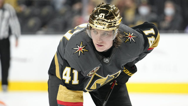 LAS VEGAS, NEVADA - OCTOBER 22: Nolan Patrick #41 of the Vegas Golden Knights skates during the third period of a game against the Edmonton Oilers at T-Mobile Arena on October 22, 2021 in Las Vegas, Nevada.