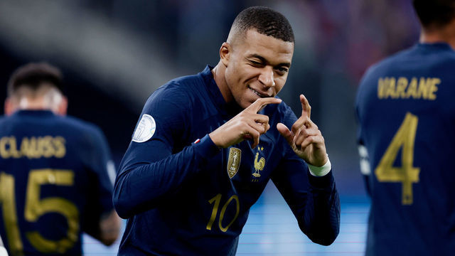 PARIS, FRANCE - SEPTEMBER 22: Kylian Mbappe of France celebrating 1-0 during the UEFA Nations league match between France v Austria at the Stade de France on September 22, 2022 in Paris France
