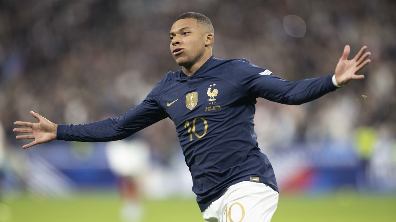 PARIS, FRANCE - SEPTEMBER 22: Kylian Mbappe of France during the UEFA Nations League League A Group 1 match between France and Austria at Stade de France on September 22, 2022 in Paris, France.