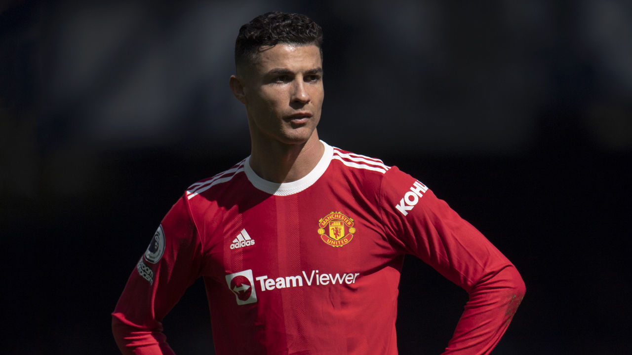 LIVERPOOL, ENGLAND - APRIL 09: Cristiano Ronaldo of Manchester United during the Premier League match between Everton and Manchester United at Goodison Park on April 9, 2022 in Liverpool, United Kingdom.