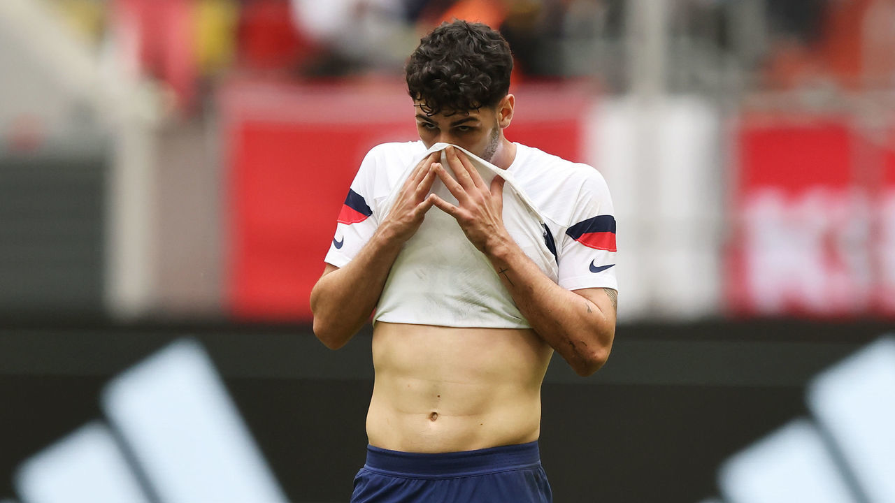 DUESSELDORF, GERMANY - SEPTEMBER 23: Johnny Cardoso of Team United States reacts following the International Friendly match between Japan and United States at Merkur Spiel-Arena on September 23, 2022 in Duesseldorf, Germany.