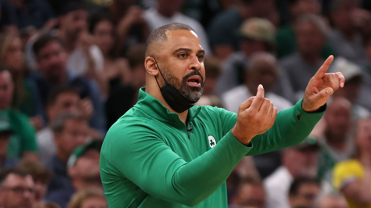 BOSTON, MASSACHUSETTS - JUNE 08: Head coach Ime Udoka of the Boston Celtics calls out a play in the fourth quarter against the Golden State Warriors during Game Three of the 2022 NBA Finals at TD Garden on June 08, 2022 in Boston, Massachusetts. NOTE TO USER: User expressly acknowledges and agrees that, by downloading and/or using this photograph, User is consenting to the terms and conditions of the Getty Images License Agreement.