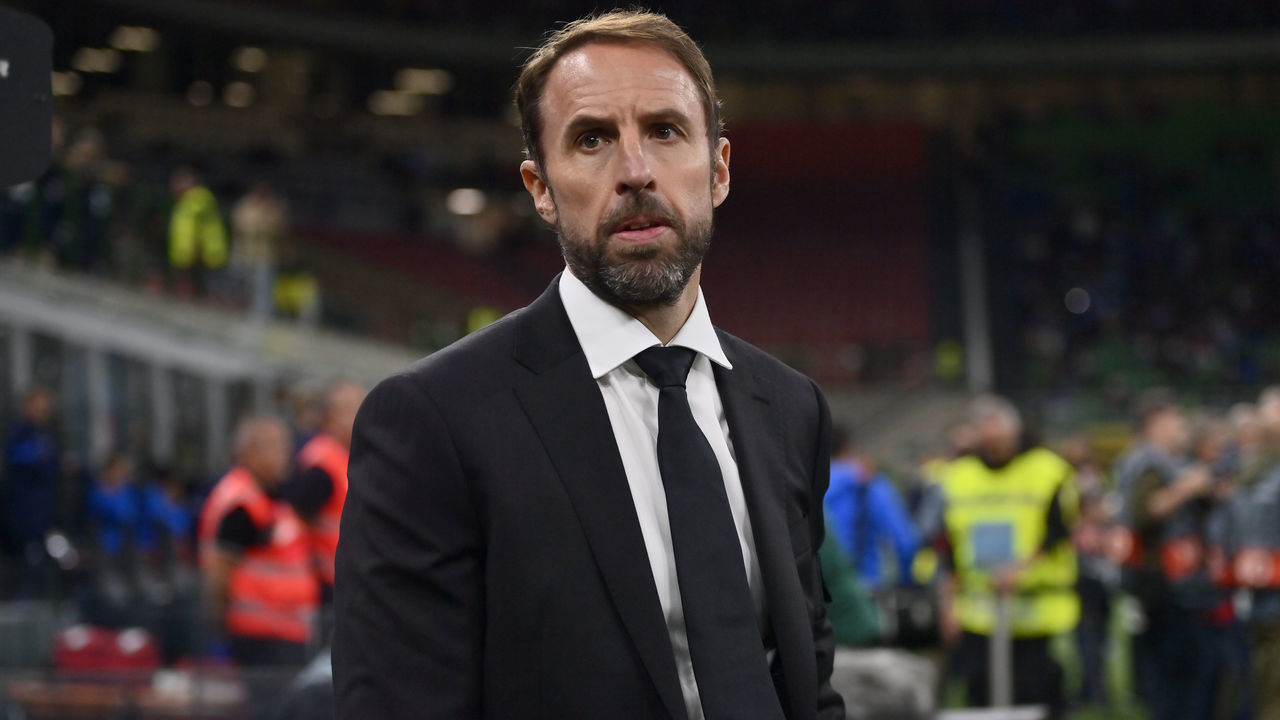 MILAN, ITALY - SEPTEMBER 23: Gareth Southgate Coach of England during the UEFA Nations League League A Group 3 match between Italy and England at San Siro on September 23, 2022 in Milan, Italy.