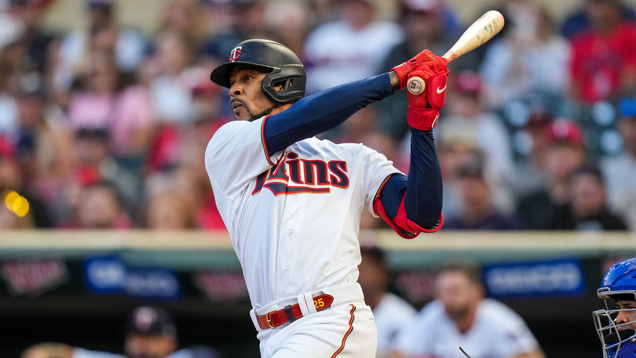 MINNEAPOLIS, MN - AUGUST 20: Byron Buxton #25 of the Minnesota Twins bats against the Texas Rangers on August 20, 2022 at Target Field in Minneapolis, Minnesota.
