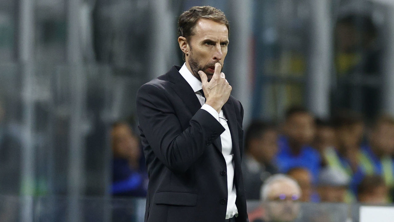 MILAN, ITALY - SEPTEMBER 23: Head Coach Gareth Southgate of England looks on during the UEFA Nations League League A Group 3 match between Italy and England at San Siro on September 23, 2022 in Milan, Italy.
