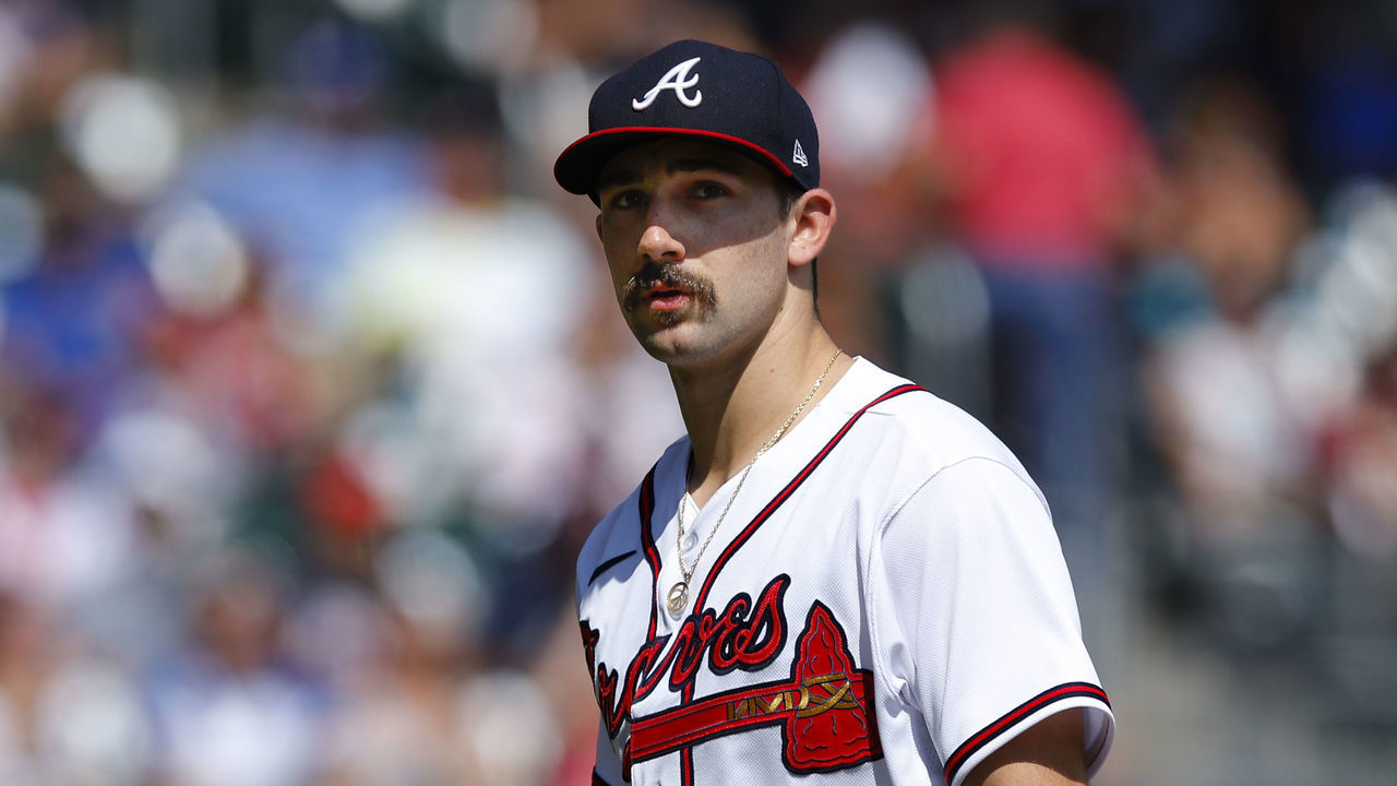 ATLANTA, GA - SEPTEMBER 18: Spencer Strider #65 of the Atlanta Braves returns to the dugout during the fifth inning against the Philadelphia Phillies at Truist Park on September 18, 2022 in Atlanta, Georgia.