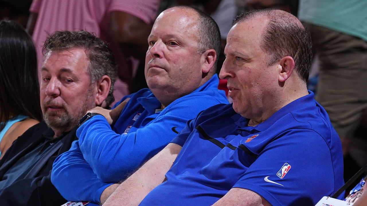 LAS VEGAS, NV - JULY 10: President Leon Rose and Head Coach Tom Thibodeau of the New York Knicks attend a game between the Chicago Bulls and the New York Knicks during the 2022 Las Vegas Summer League on July 10, 2022 at the Cox Pavilion in Las Vegas, Nevada NOTE TO USER: User expressly acknowledges and agrees that, by downloading and/or using this Photograph, user is consenting to the terms and conditions of the Getty Images License Agreement. Mandatory Copyright Notice: Copyright 2022 NBAE