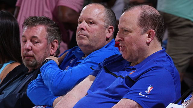 LAS VEGAS, NV - JULY 10: President Leon Rose and Head Coach Tom Thibodeau of the New York Knicks attend a game between the Chicago Bulls and the New York Knicks during the 2022 Las Vegas Summer League on July 10, 2022 at the Cox Pavilion in Las Vegas, Nevada NOTE TO USER: User expressly acknowledges and agrees that, by downloading and/or using this Photograph, user is consenting to the terms and conditions of the Getty Images License Agreement. Mandatory Copyright Notice: Copyright 2022 NBAE